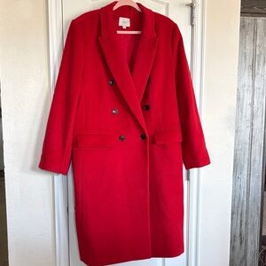 LOFT Bold Red Double-Breasted Pea Coat